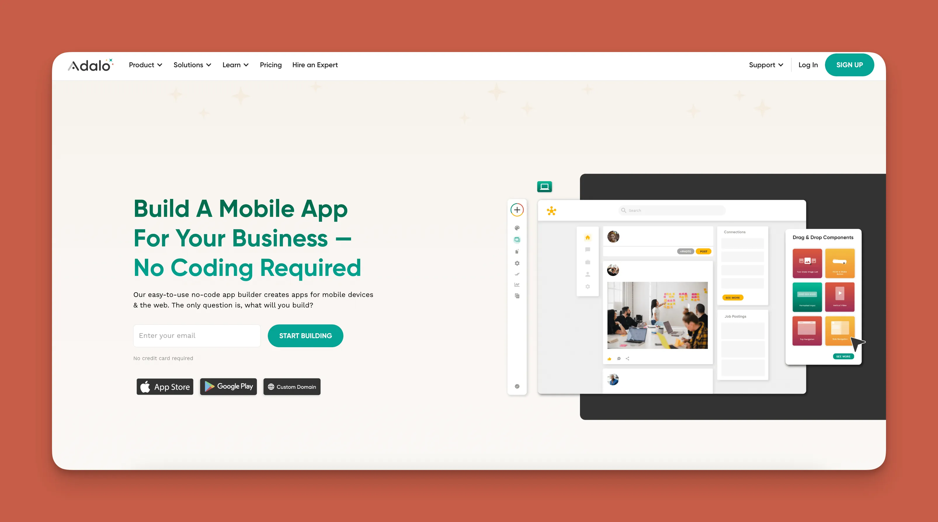 Interfaz del constructor de aplicaciones Adalo