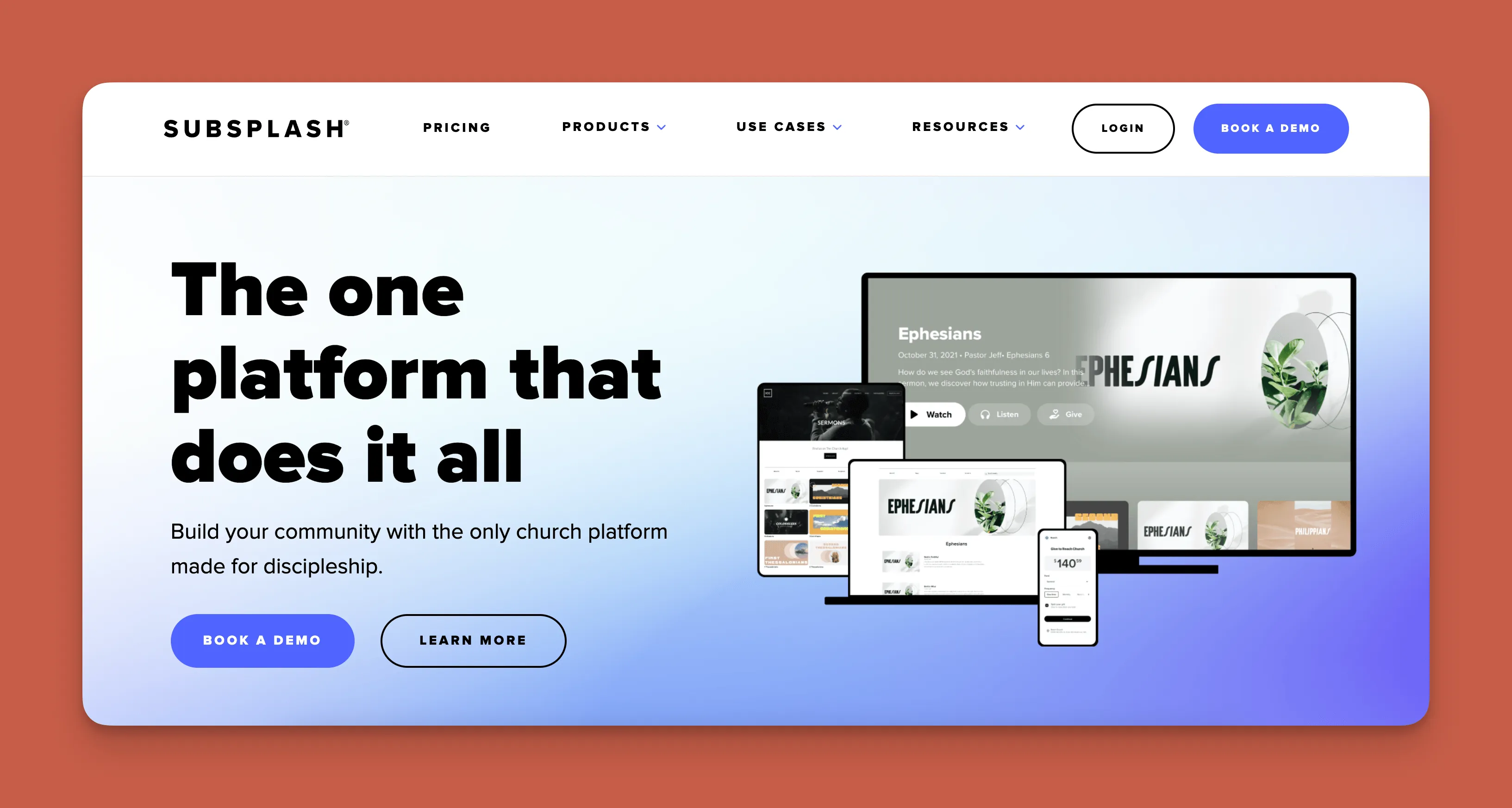 Interfaz de la plataforma para iglesia Subsplash