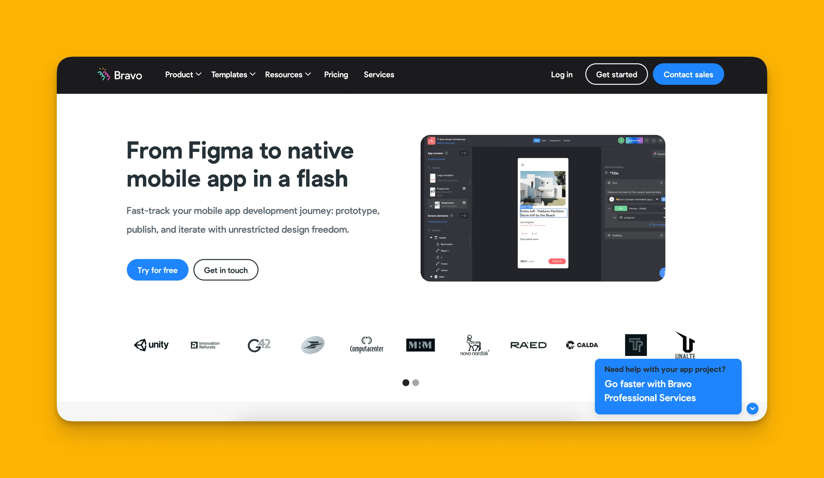 Interfaz del constructor de aplicaciones Bravo Studio