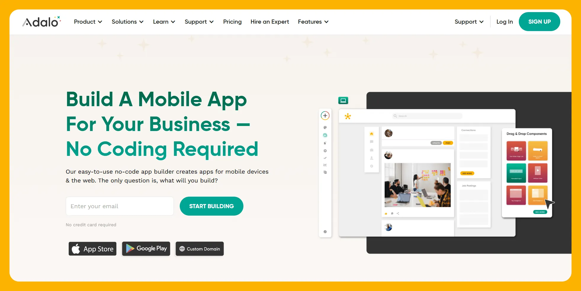Interfaz del constructor de aplicaciones Adalo
