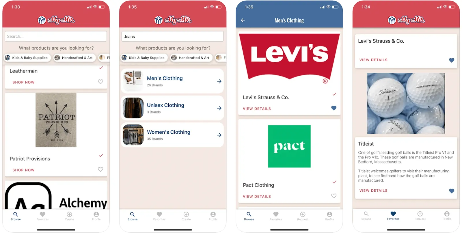 Mi interfaz de aplicación MIA mostrando catálogo de productos fabricados en América