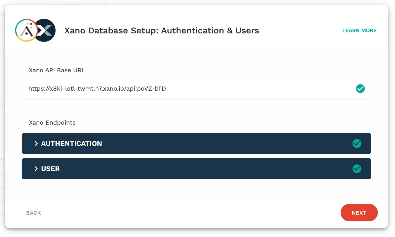 Interfaz de integración Adalo y Xano