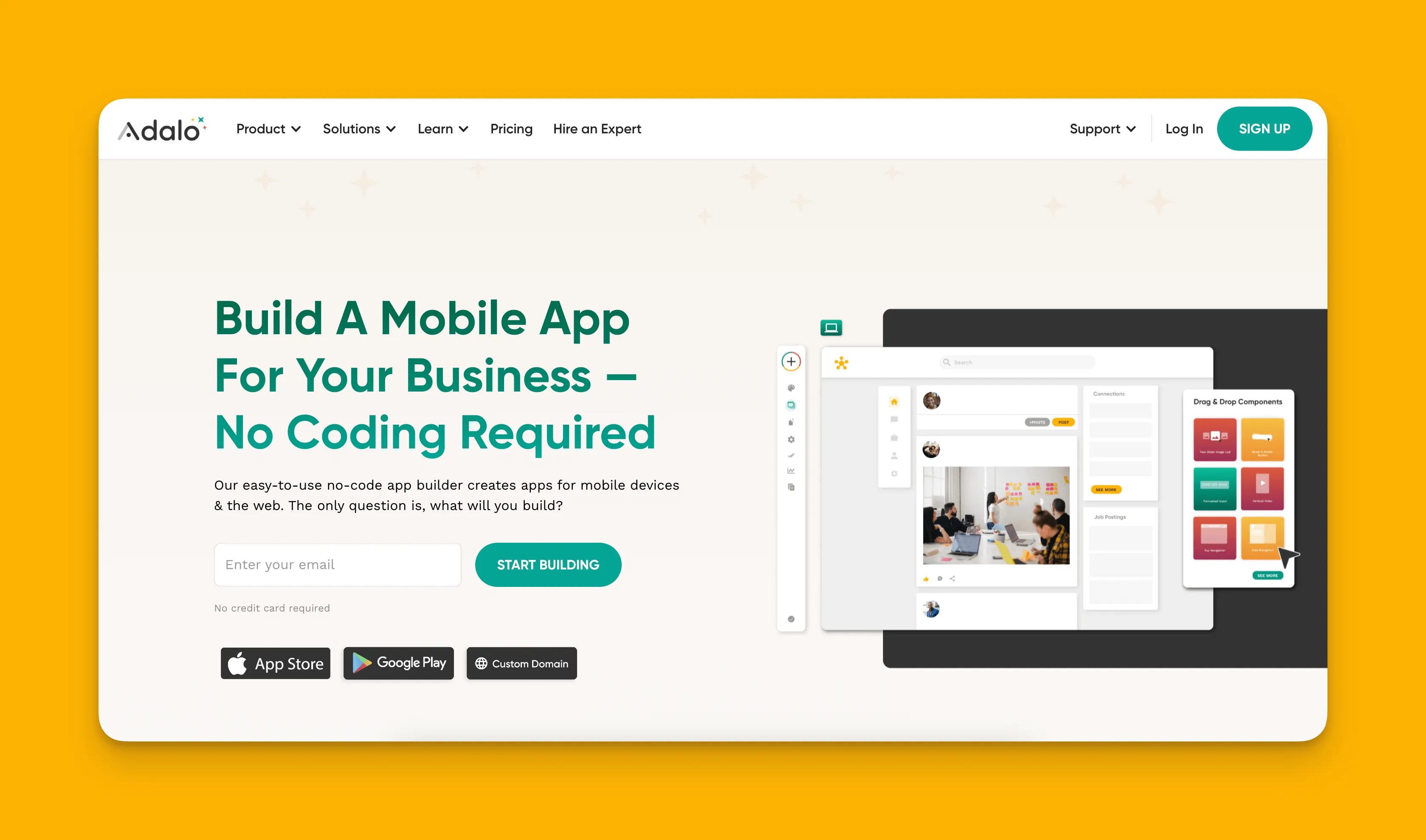 Interfaz del constructor de aplicaciones Adalo