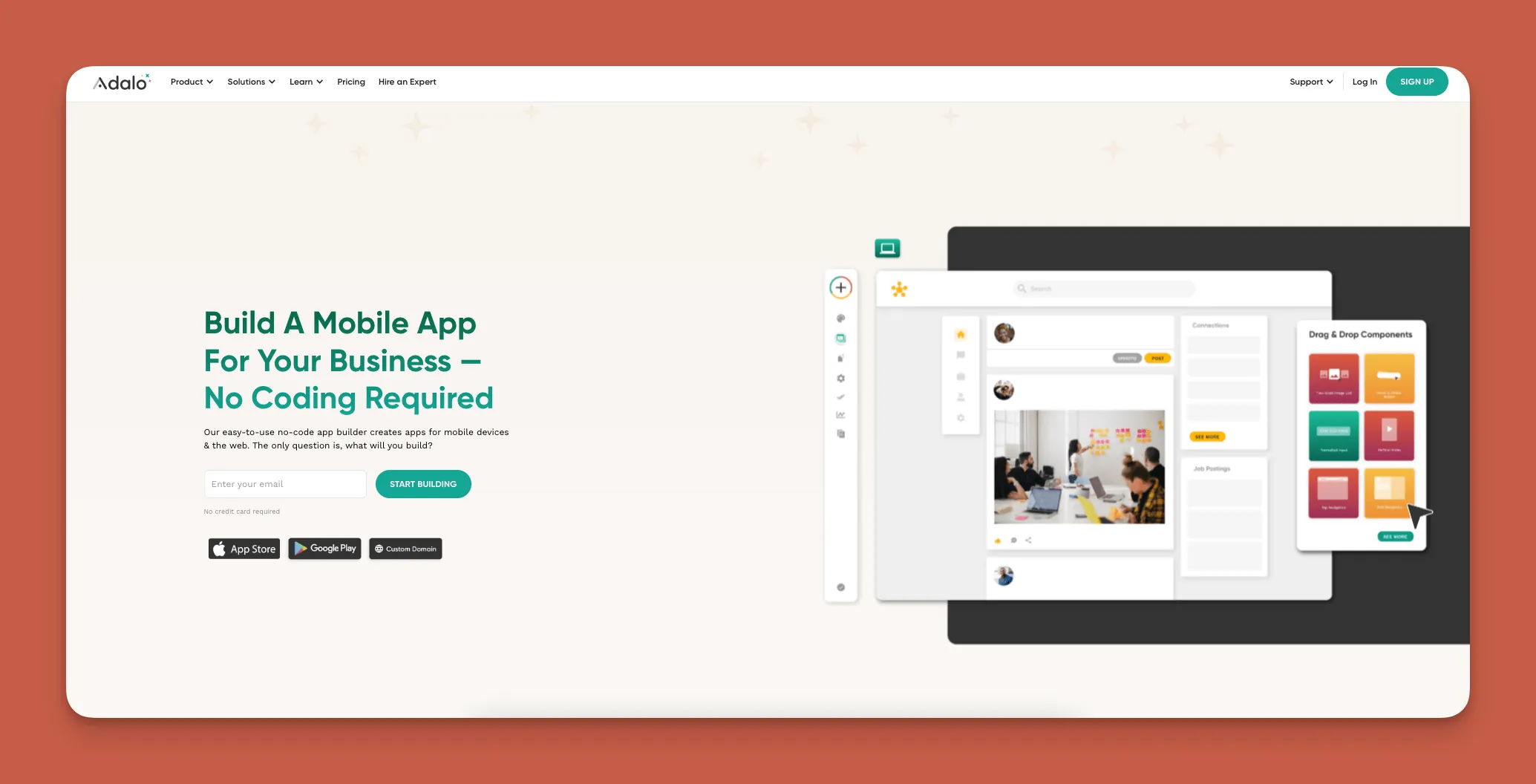 Interfaz del constructor de aplicaciones Adalo