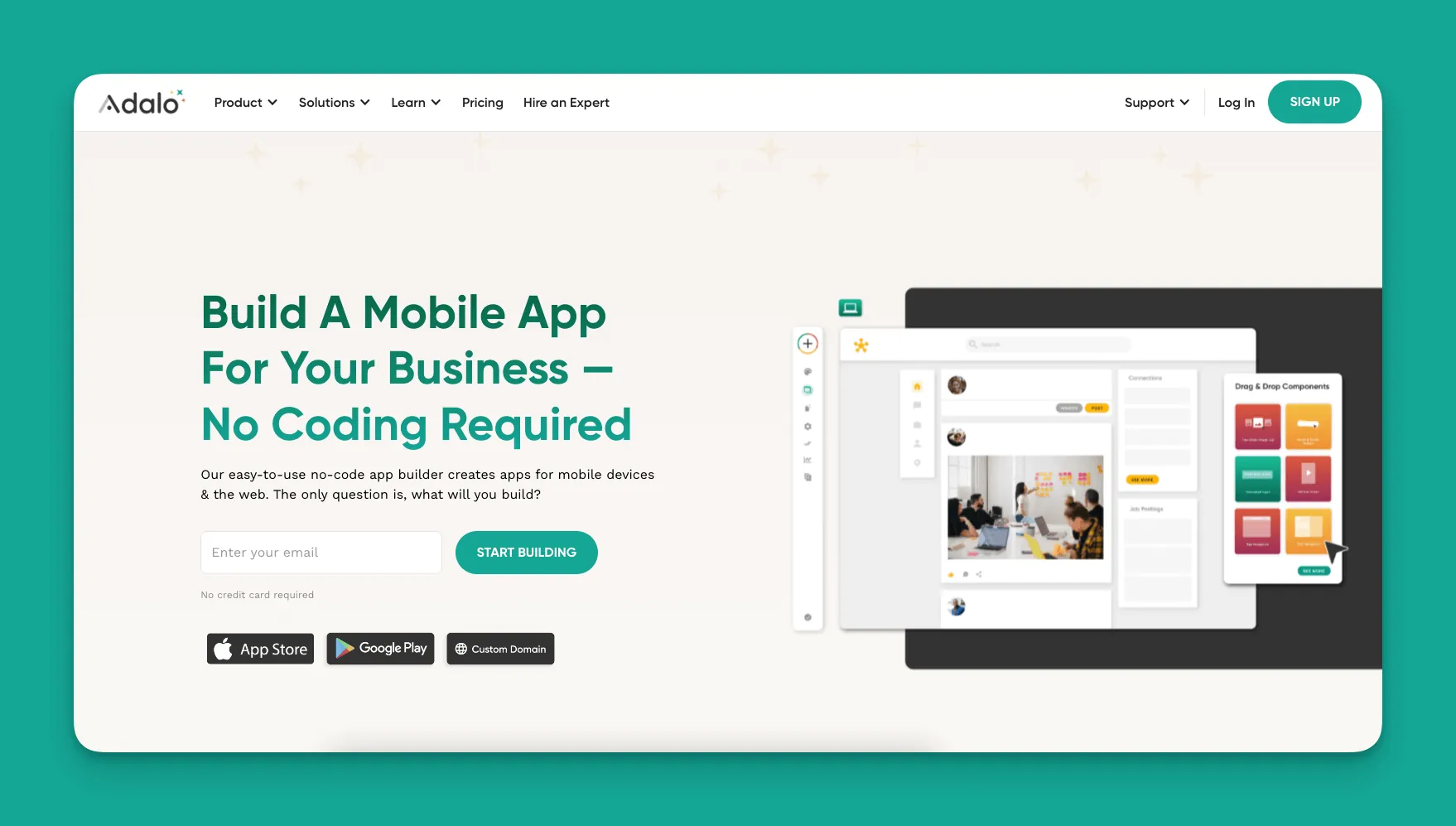 Interface du créateur d'applications Adalo