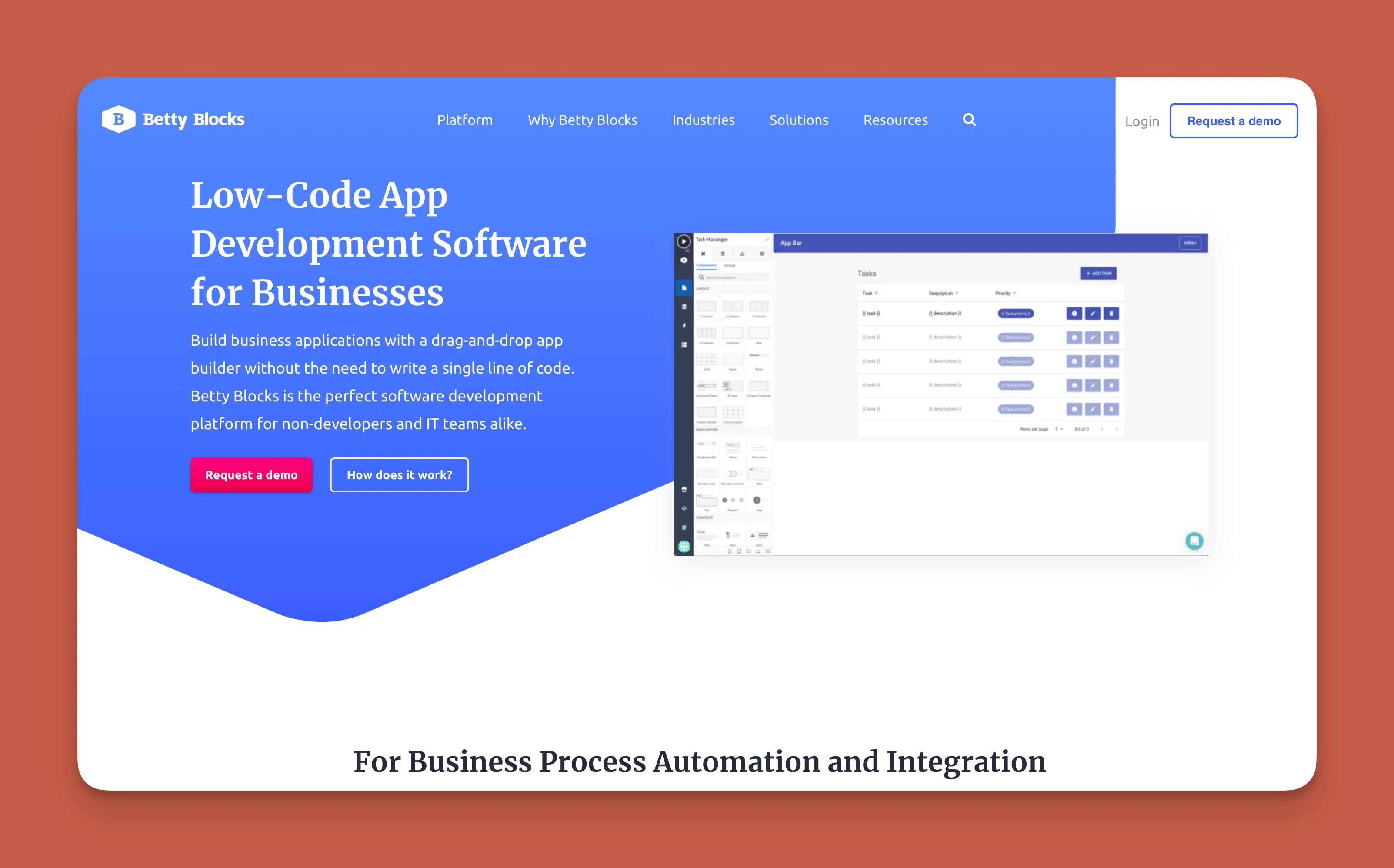 Interfaz del constructor de aplicaciones web empresariales Betty Blocks
