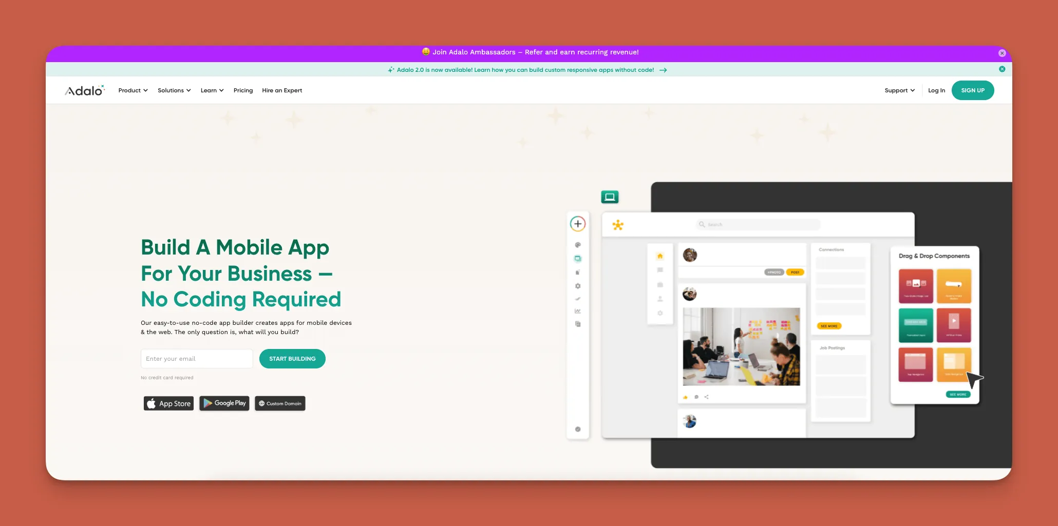 Interface du créateur d'applications Adalo