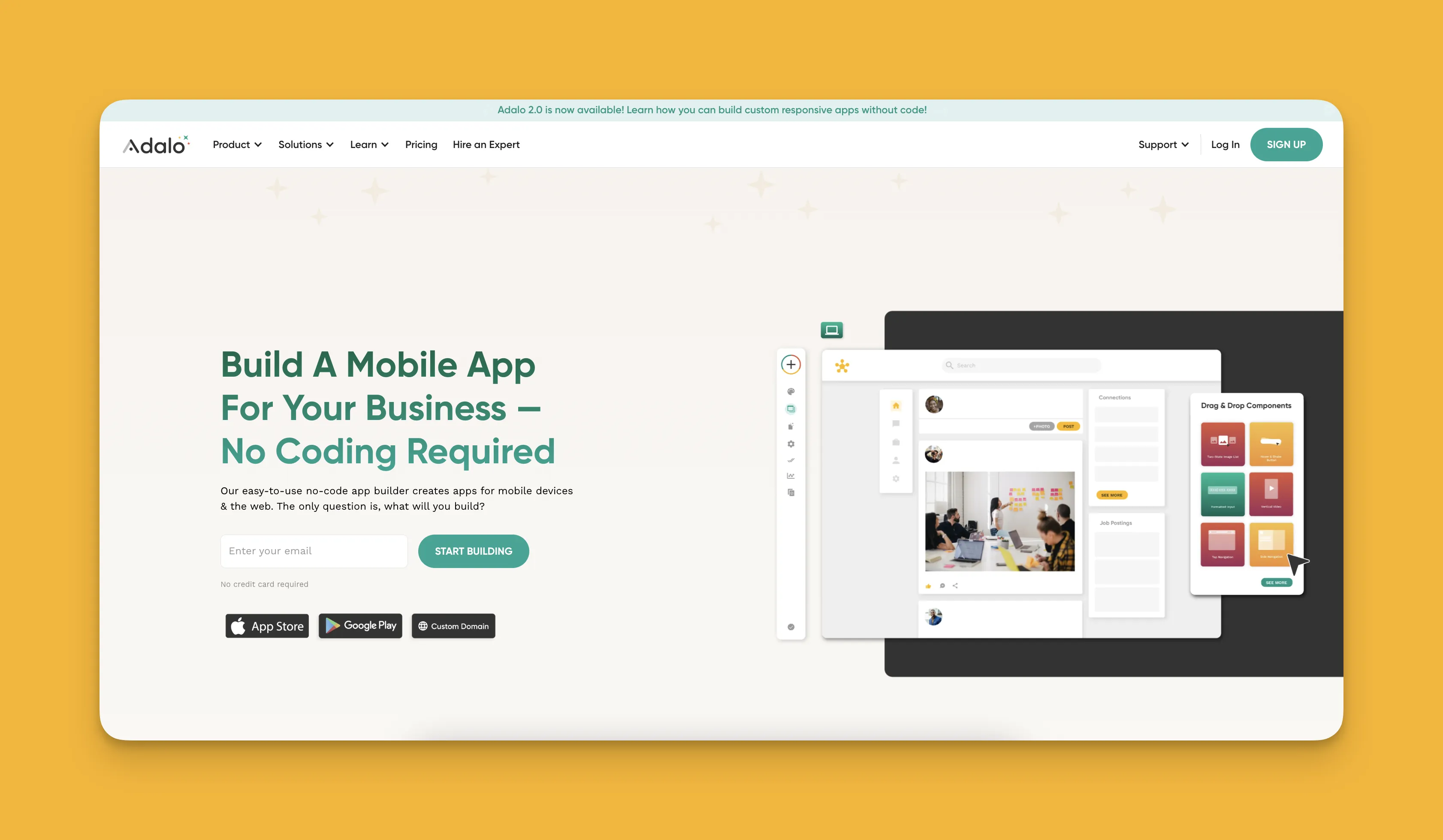 Interfaz del constructor de aplicaciones Adalo