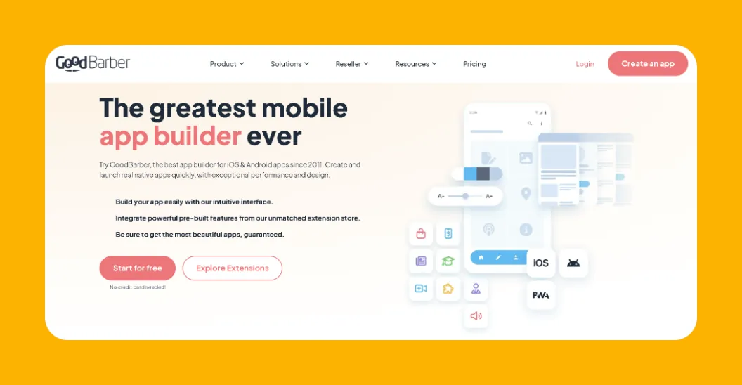 Interfaz del constructor de aplicaciones GoodBarber