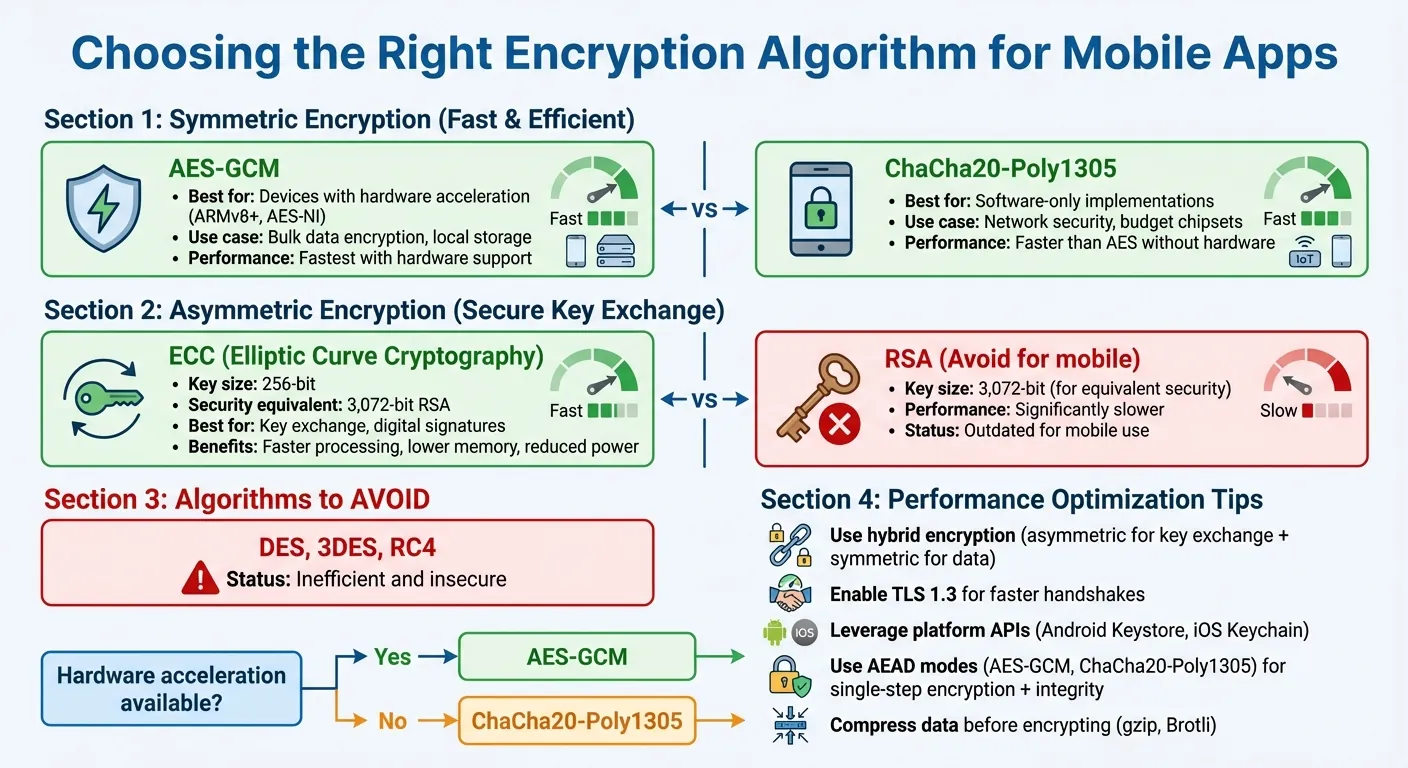Guía de comparación de desempeño de algoritmos de cifrado móvil