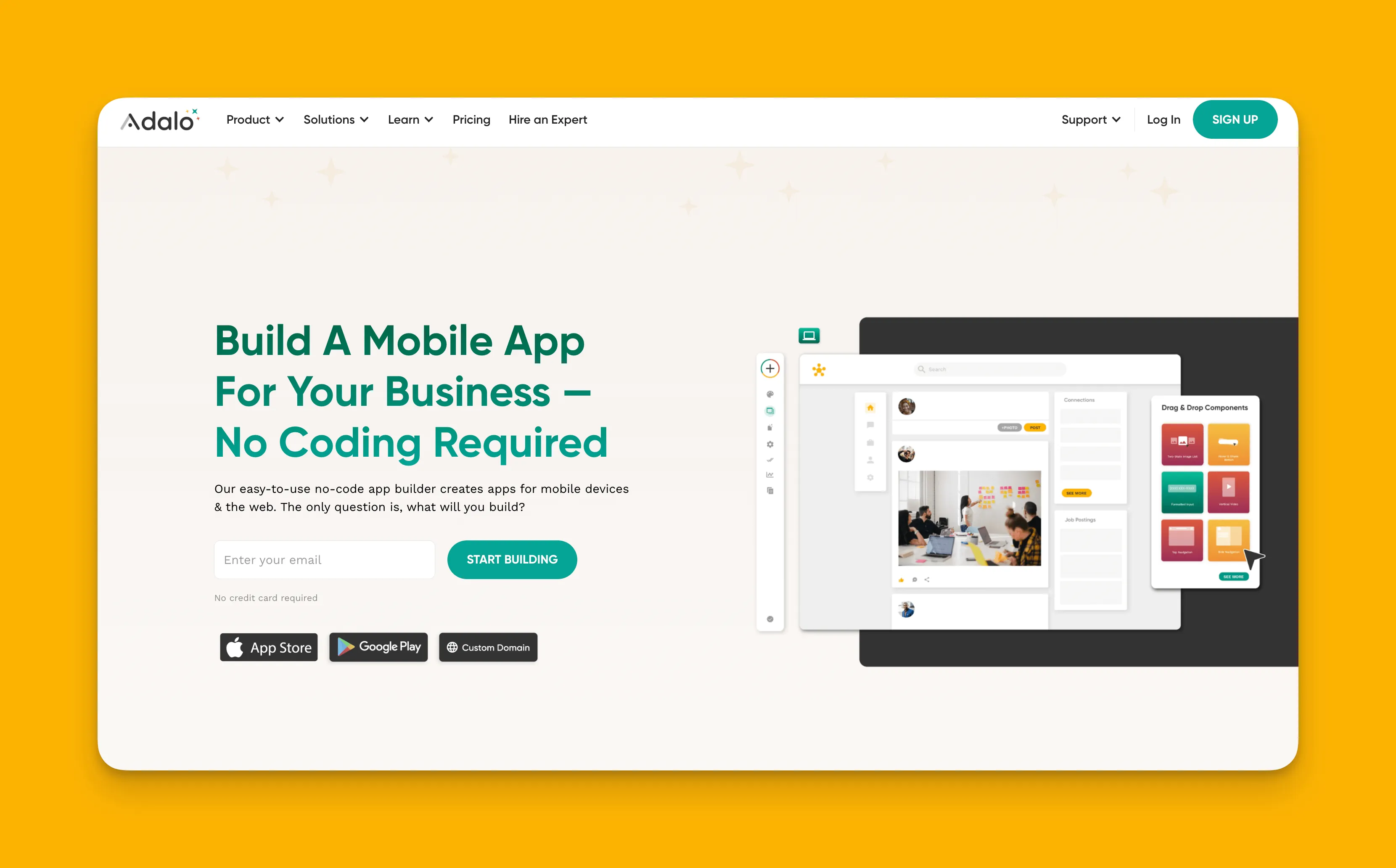 Interfaz del constructor de aplicaciones Adalo