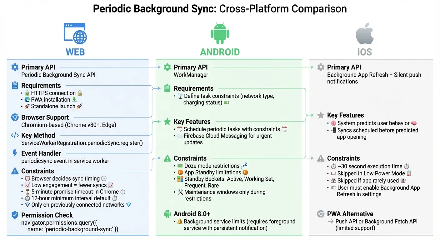 Implementación de sincronización periódica en segundo plano en plataformas web, Android e iOS