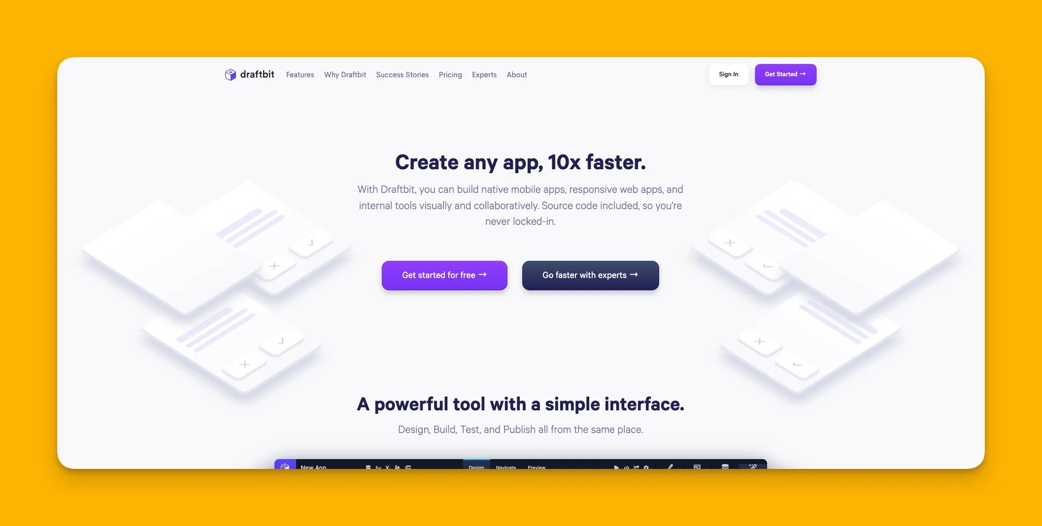 Interfaz del creador de aplicaciones Draftbit