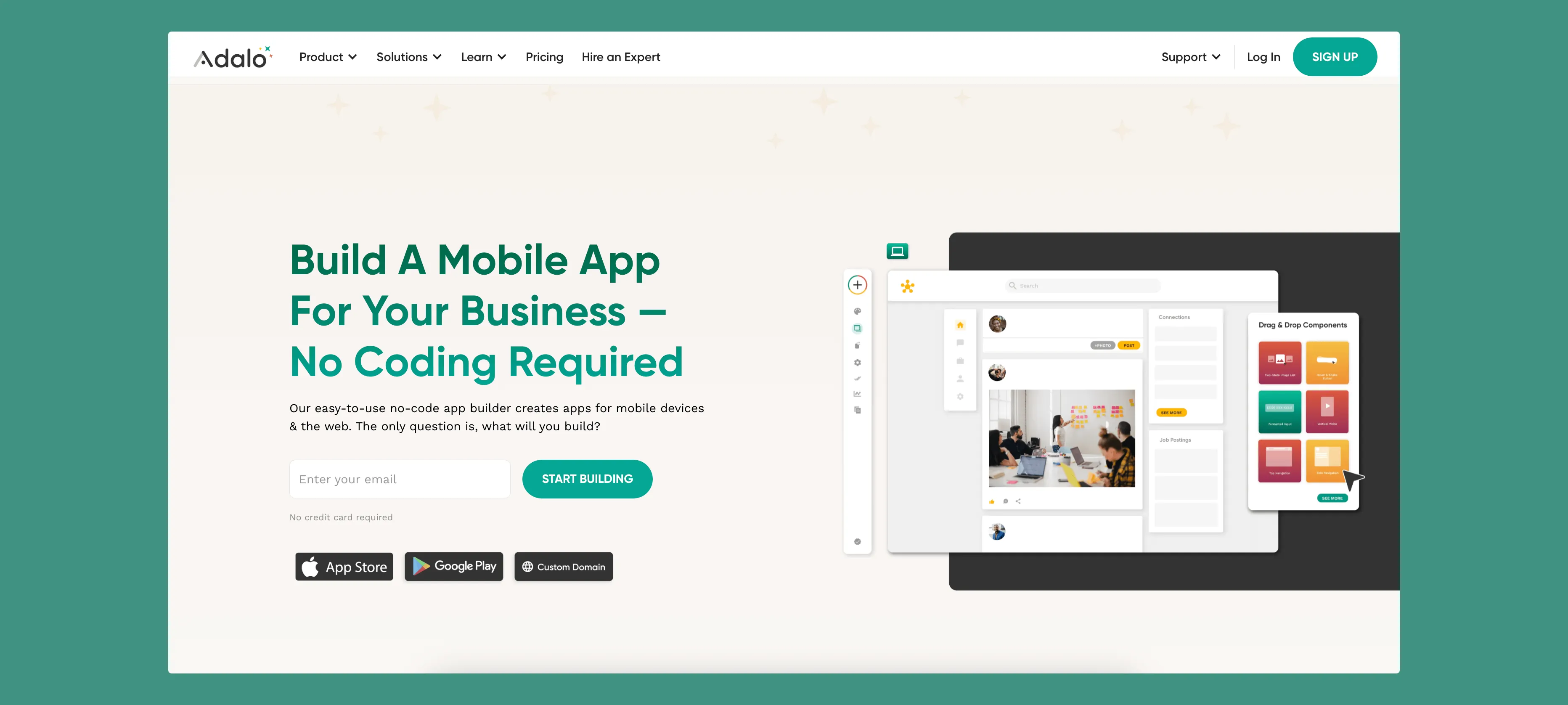 Interfaz del constructor de aplicaciones Adalo