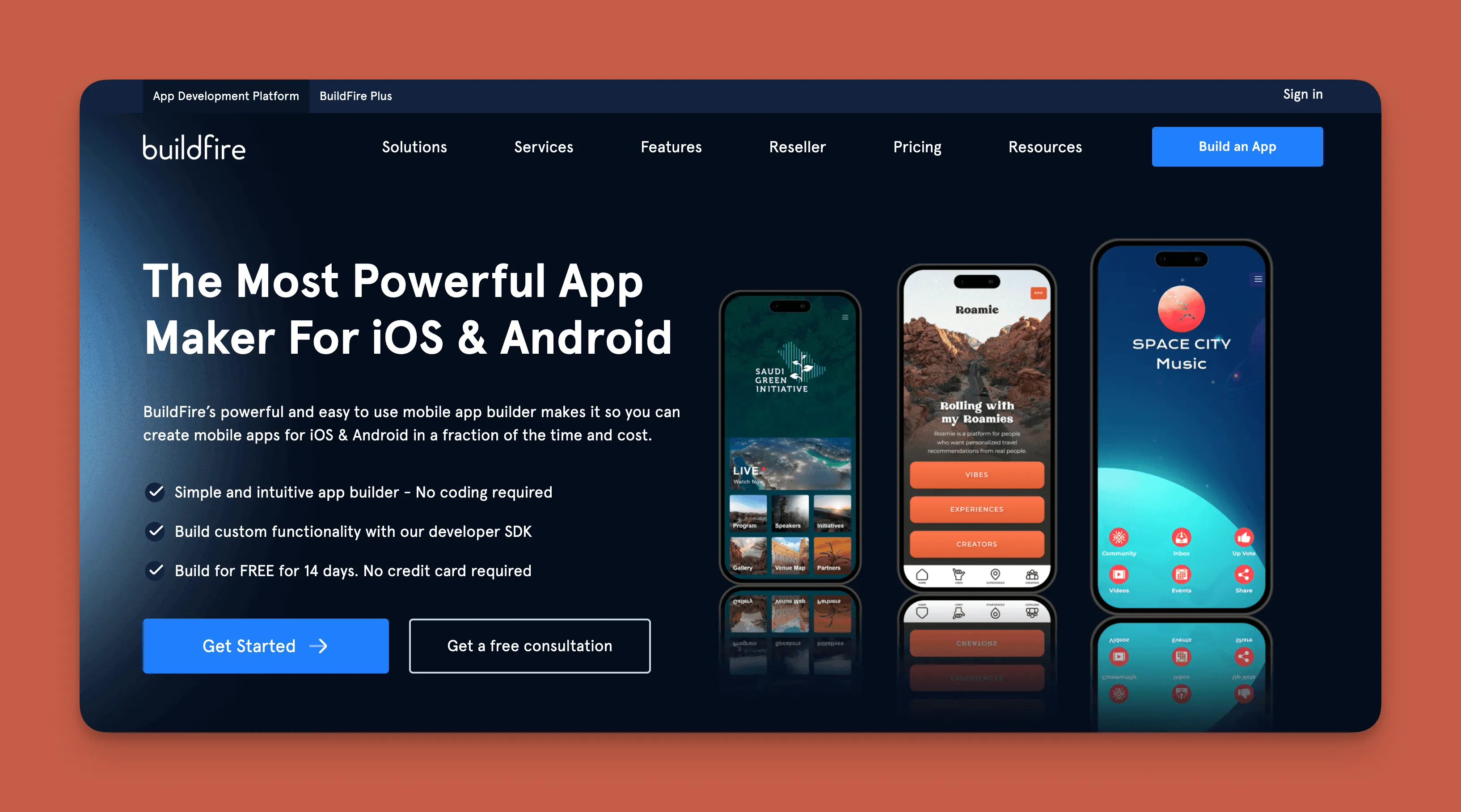 Interface du générateur d'applications BuildFire
