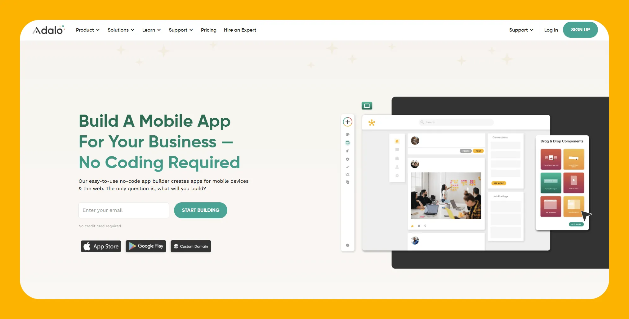 Interfaz del constructor de aplicaciones Adalo