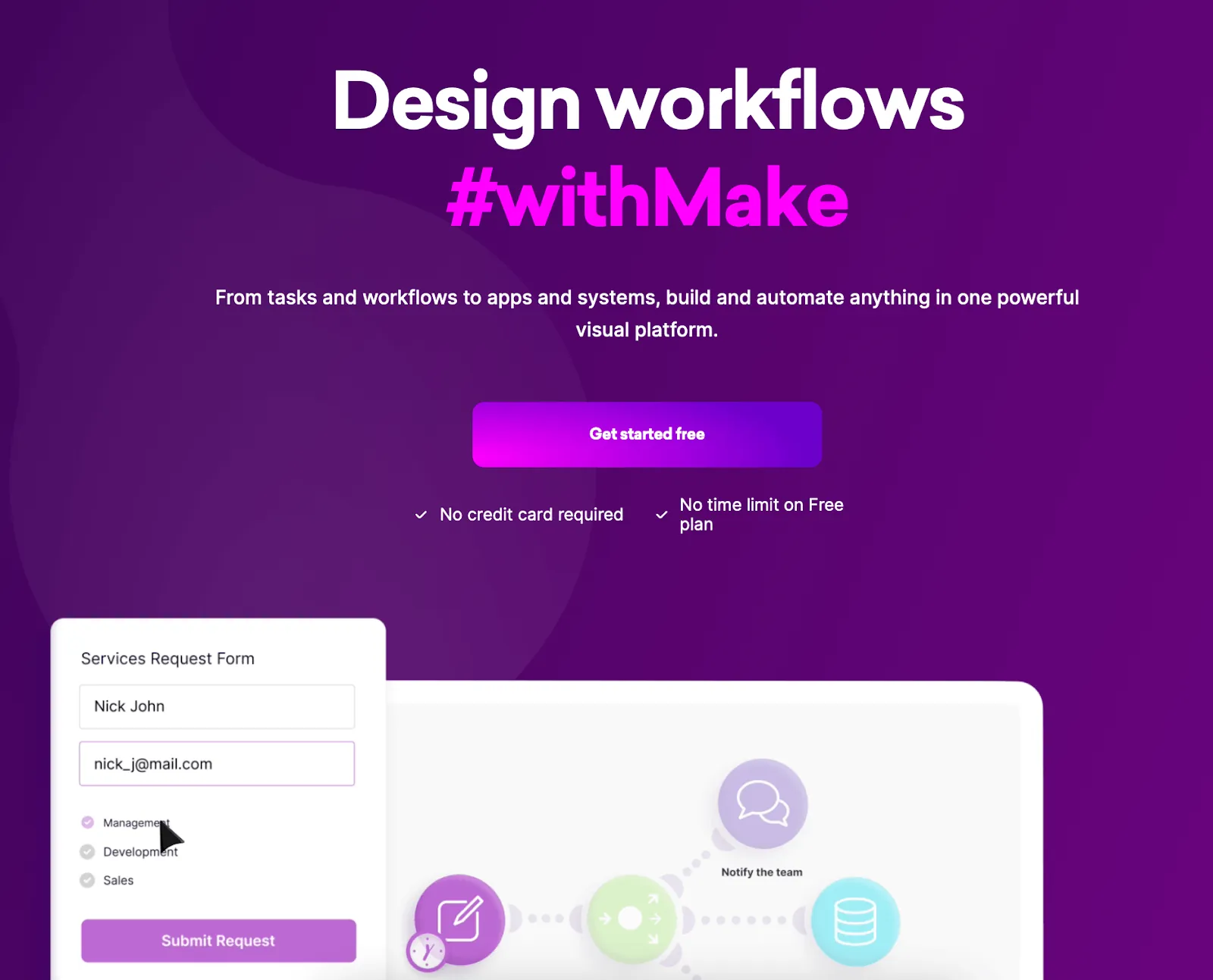 Interfaz del constructor de escenarios de Make