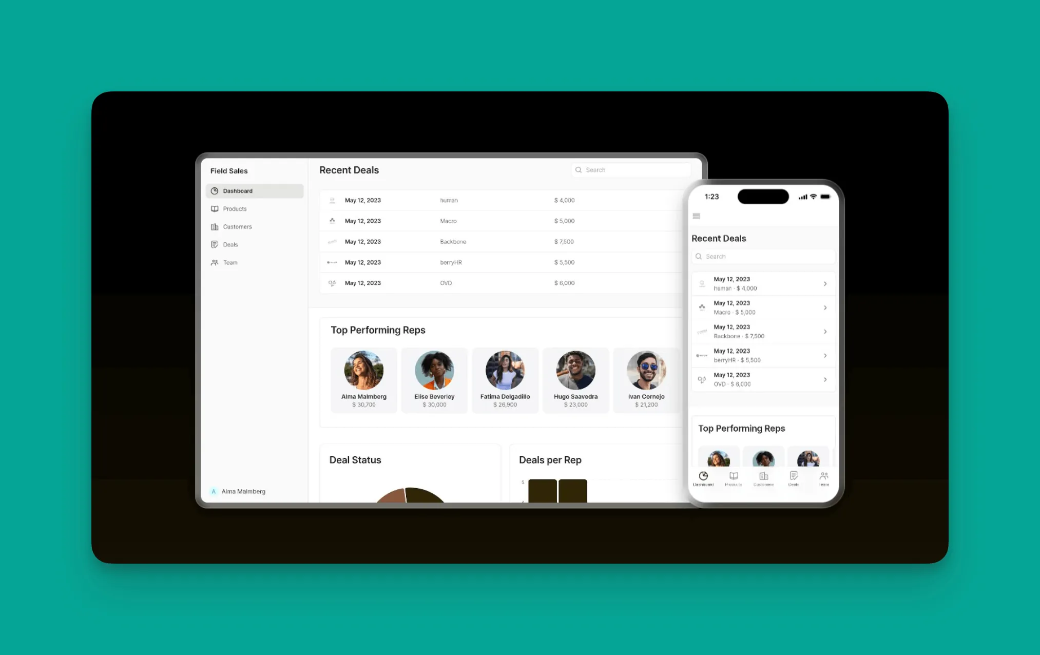 Captura de pantalla de la plantilla de ventas de campo de Glide