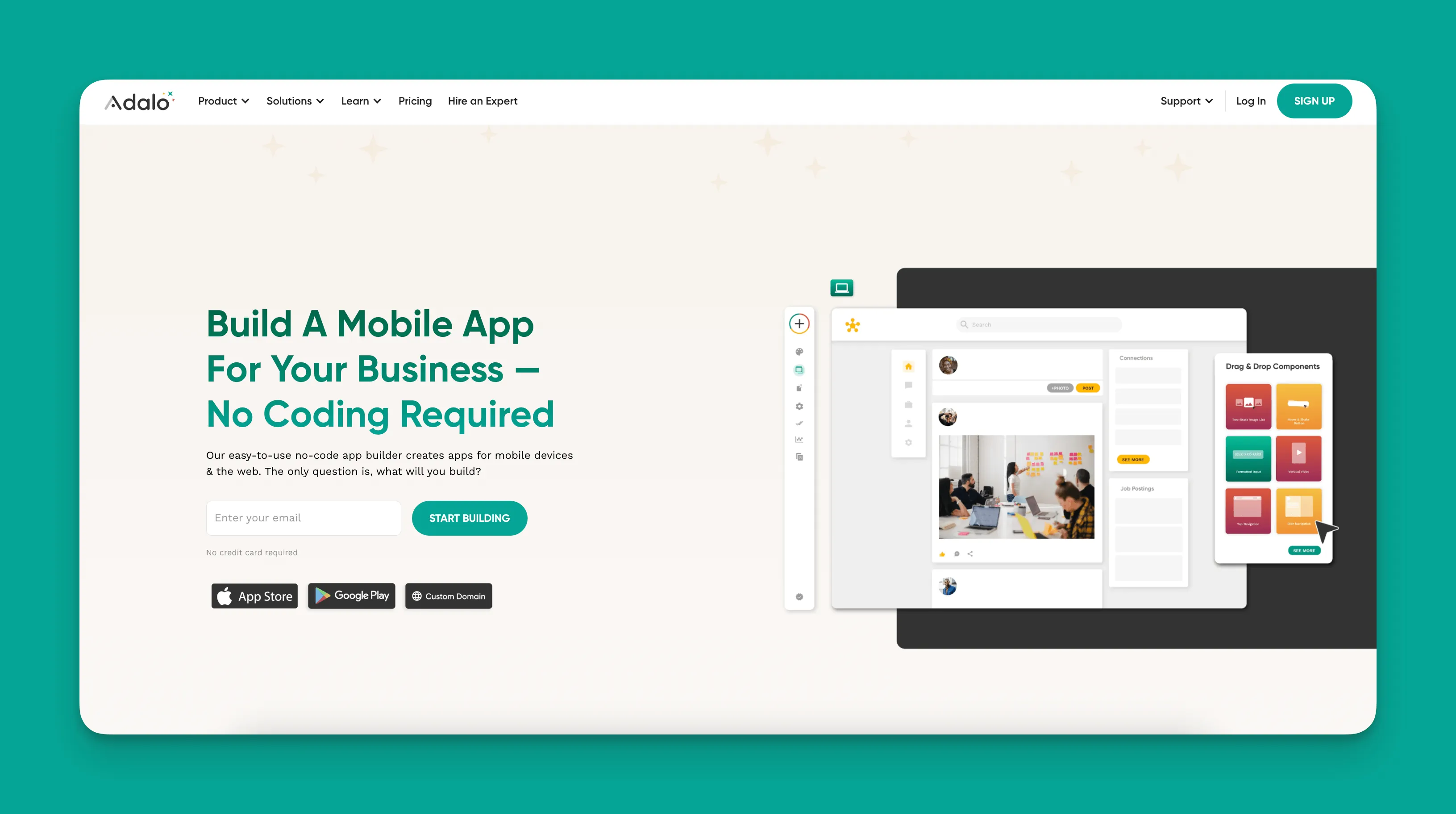 Interface du créateur d'applications Adalo