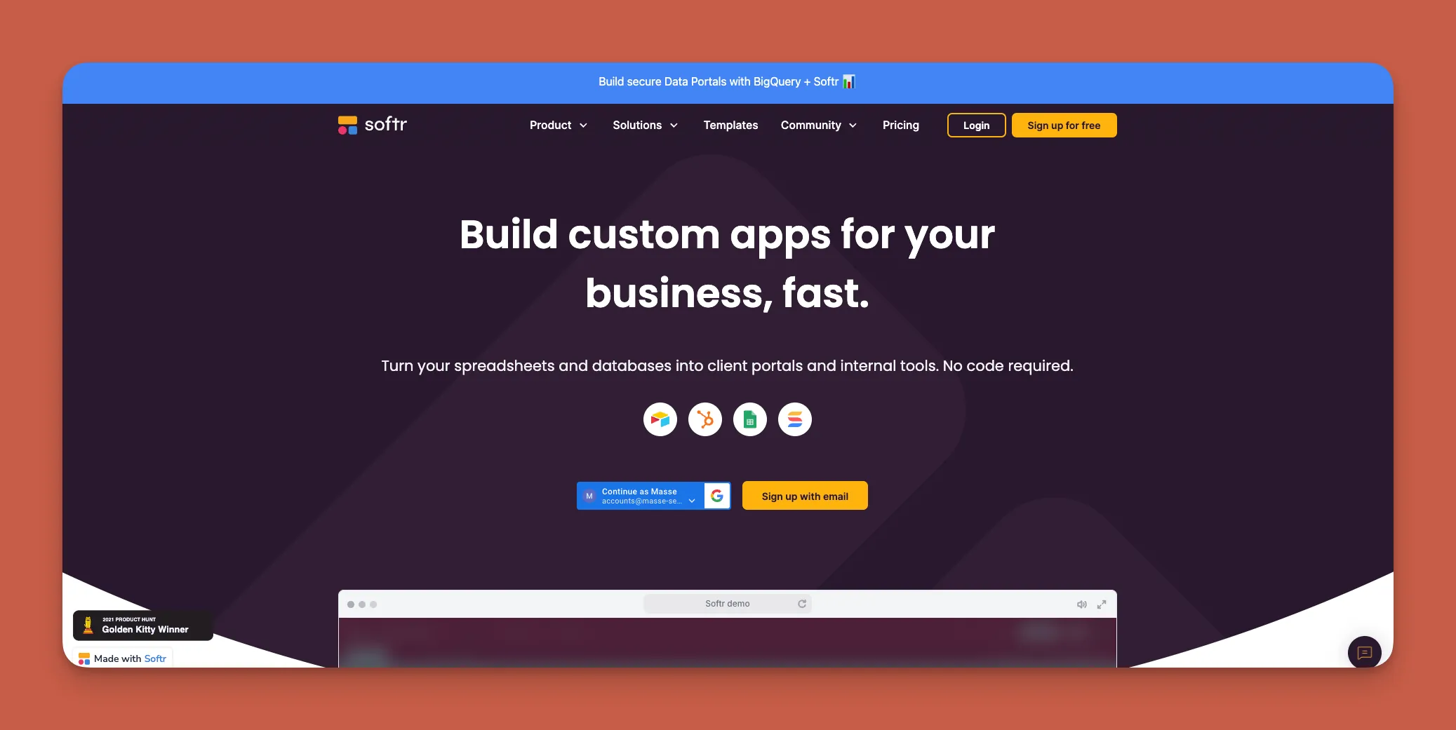Interfaz del constructor de aplicaciones Softr