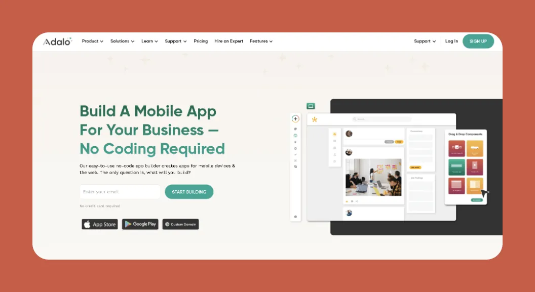 Interface du créateur d'applications Adalo