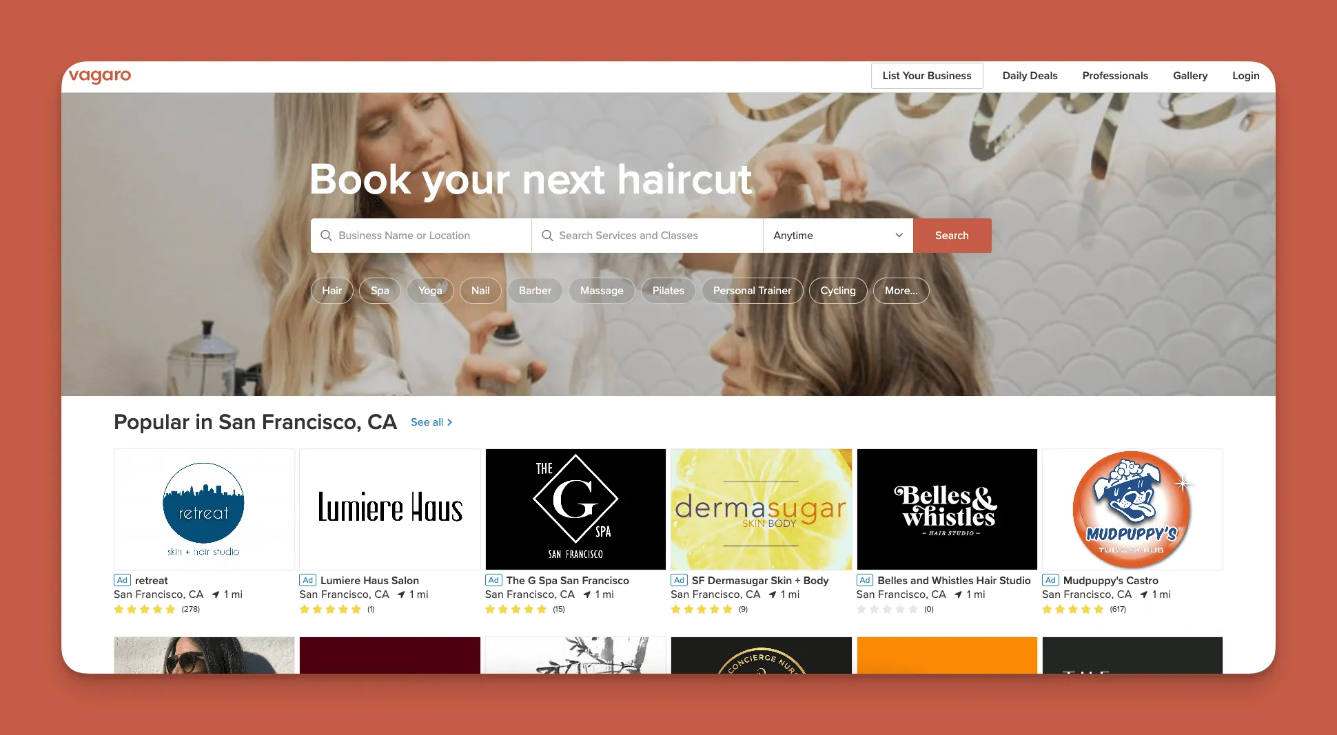 Vagaro salon booking interface