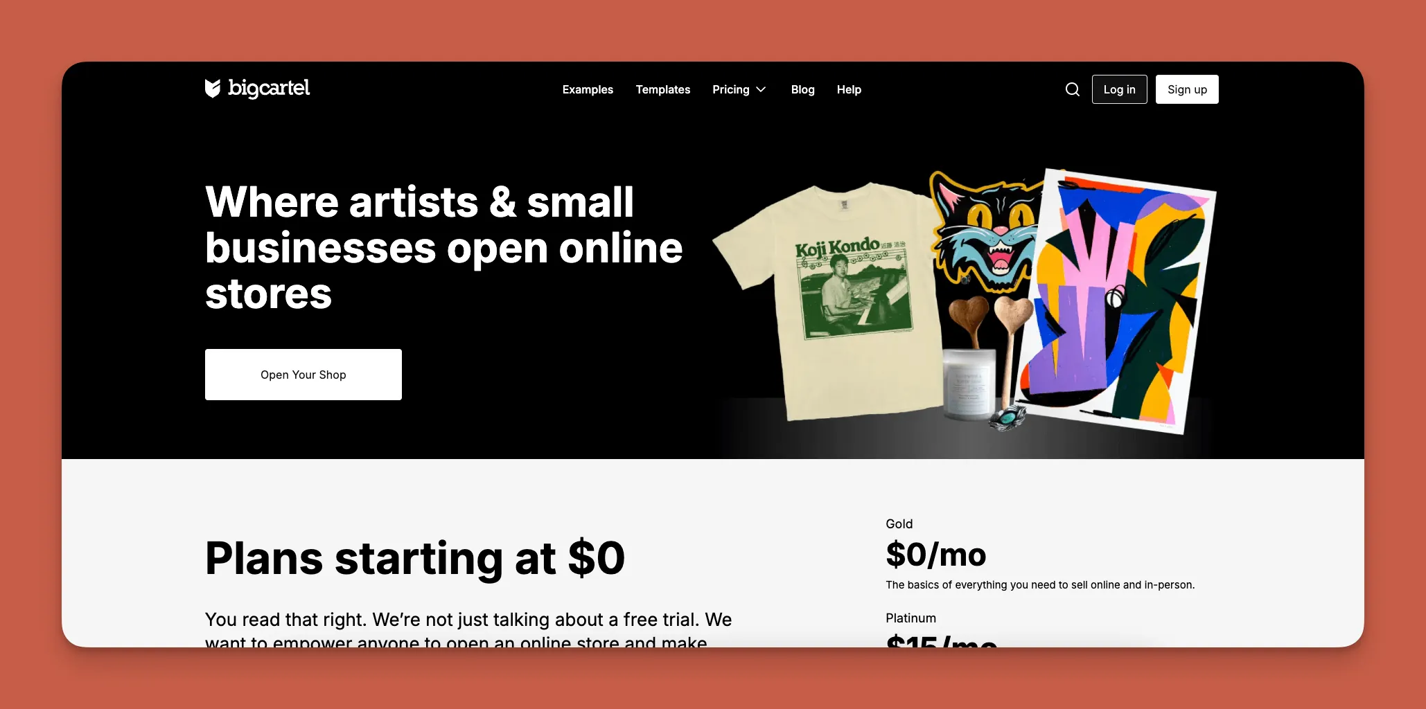 Interface Big Cartel