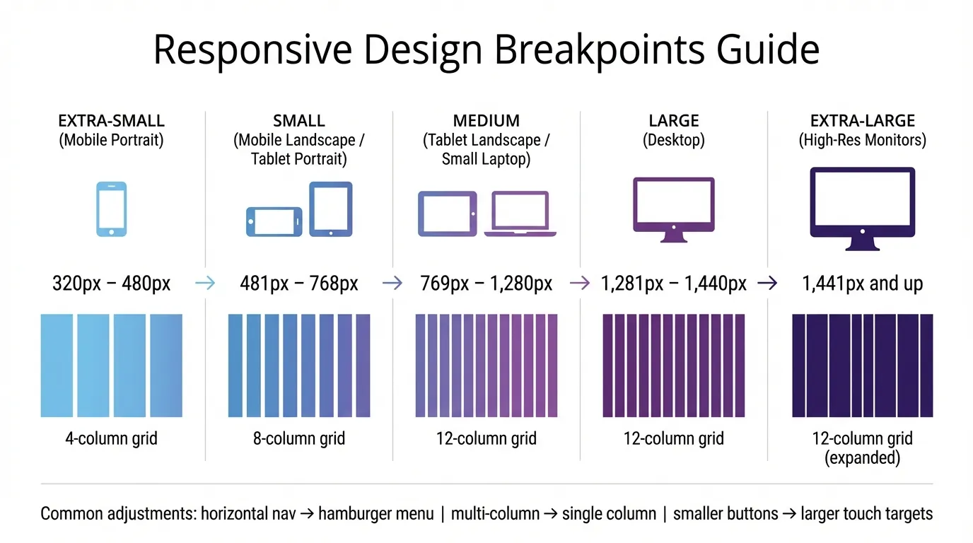 Points d'arrêt de la conception réactive et structures de grille pour mobile, tablette et bureau