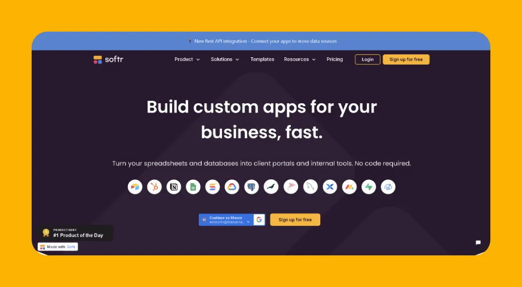 Interfaz del constructor de aplicaciones Softr