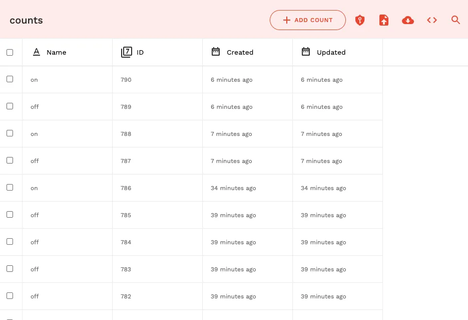 Vista de datos de Colecciones de Adalo