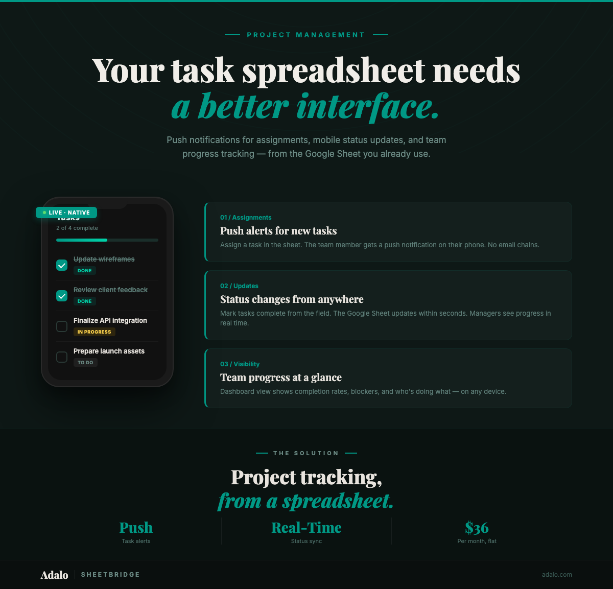 Google Sheets Project Tracker to App