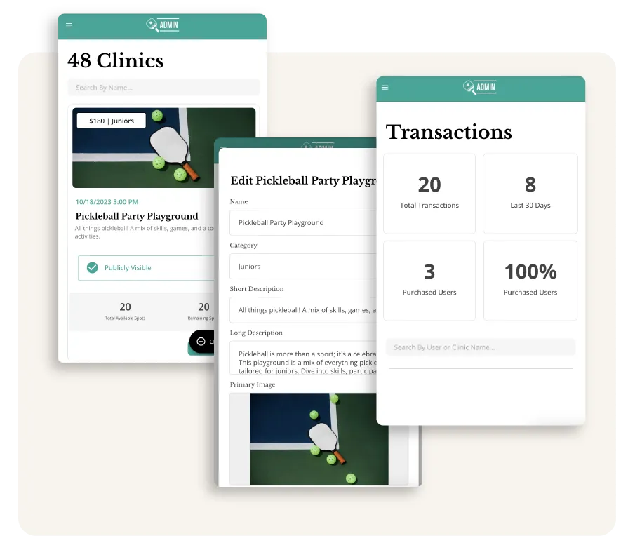 Admin and User Experience Screen Images