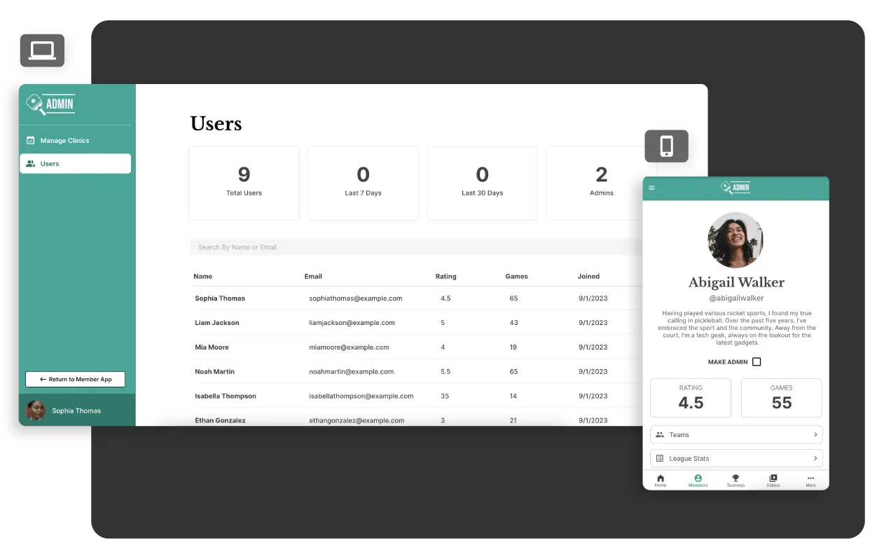 User Admin Dashboard in Adalo No-Code App Image