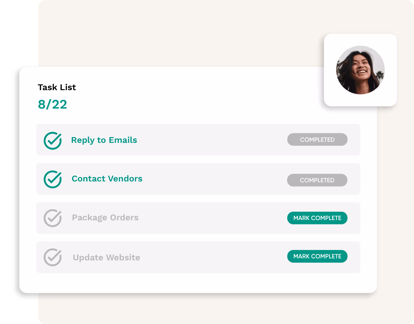 Una lista de tareas de cuatro elementos. Los primeros dos elementos han sido marcados como completados pero los dos segundos aún necesitan ser completados.