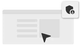 Una ventana de navegador simplificada con un cursor del ratón y un icono de administrador.
