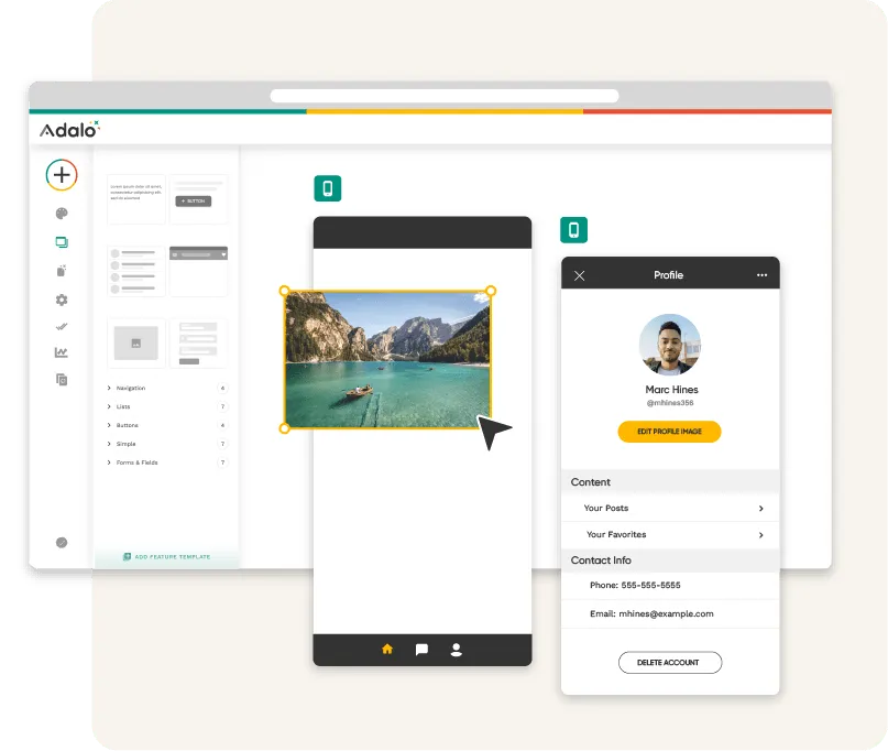 Adalo no-code app builder visual canvas interface