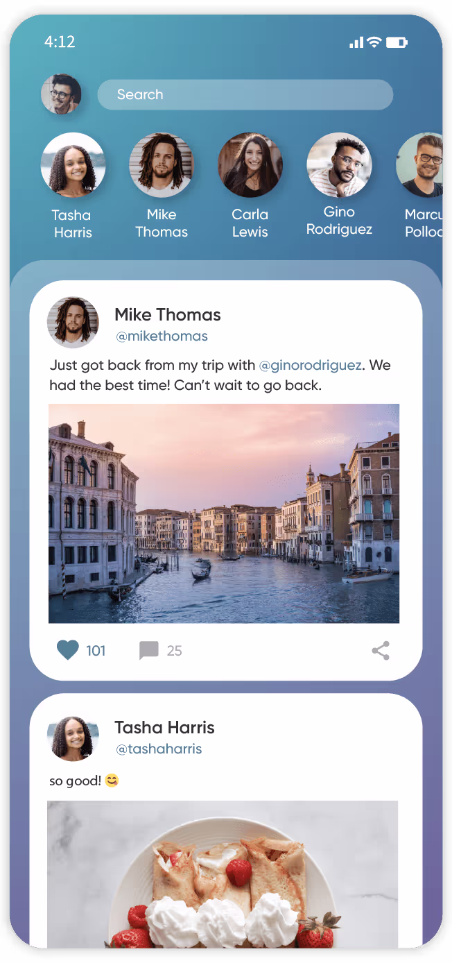 Social Media mobile app built with Adalo