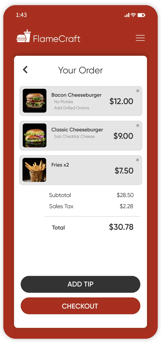 Food Ordering mobile app built with Adalo