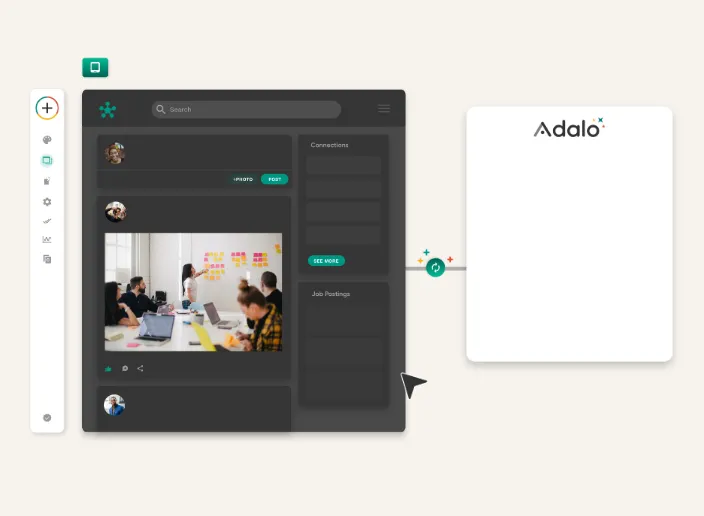 Adalo visual multi-screen canvas showing app design